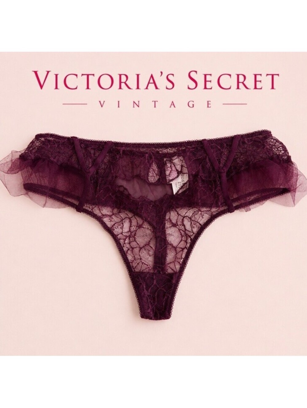 Vintage Y2K Victoria’s Secret Dream Angels Thong Tulle Burgundy Size Medium NWT